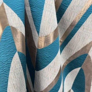 Ocean Wave Elegance Teal and Gold Art Deco Geometric Curtains