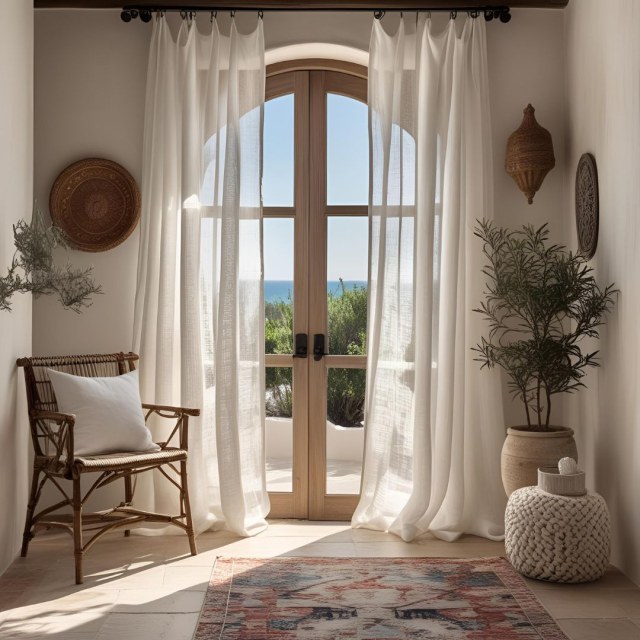 Provencal Style Pure Flax Linen Ivory White Heavy Semi Sheer Curtain 1