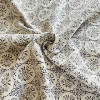 Rose Medallion Heavyweight Black and White Floral Chenille Curtain 6
