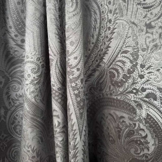 Royal Mirage Jacquard Charcoal Dark Gray Damask Velvet Curtain 2