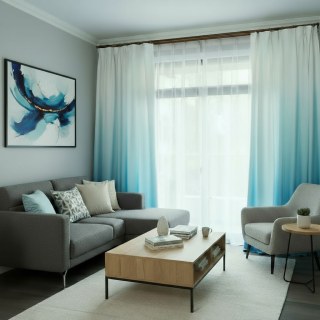 Candy Land Linen Style Blue Ombre Curtain