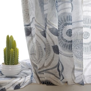 Circle Dance Multicolor Blue Gray Mid Century Modern Floral Sheer Curtain