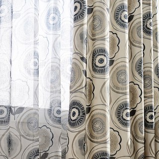 Circle Dance Multicolor Blue Grey Mid Century Modern Floral Curtain 2