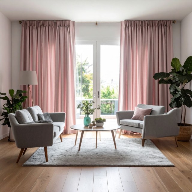 Double Plush Blush Pink Chenille Blackout Curtain 1