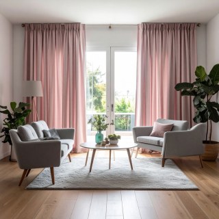 Double Plush Blush Pink Chenille Blackout Curtain 1