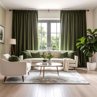 Double Plush Dark Olive Green Chenille Blackout Curtain