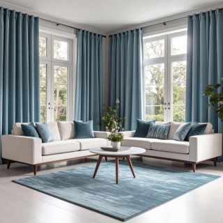 Double Plush Haze Blue Chenille Blackout Curtain 3