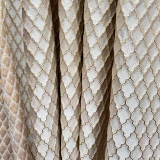 Fancy Trellis 3D Jacquard Cream Arabesque Curtains with Gold Details