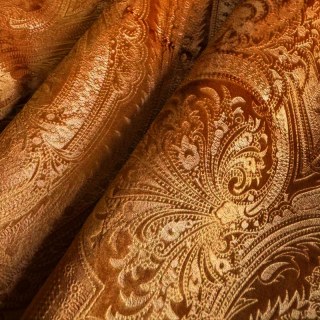 Royal Mirage Orange Damask Velvet Curtain