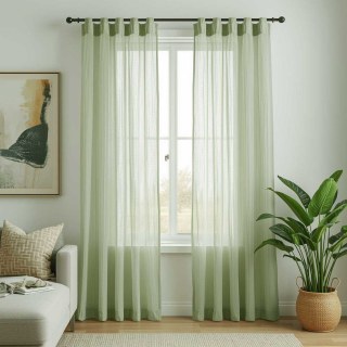 Crisscross Calm Sage Green Textured Sheer Curtain