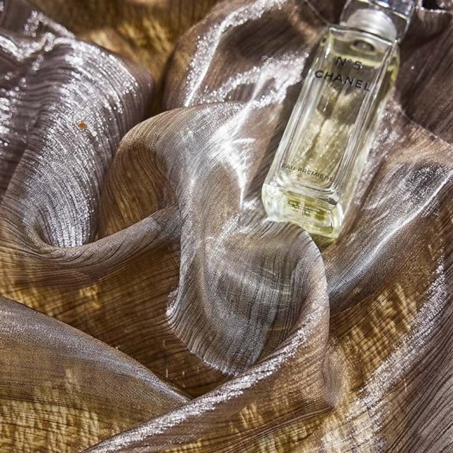 Paris Cascade Shimmering Striped Dark Brown Sheer Sheer Curtain 1