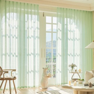 Rolling Hills Art Deco Shimmering Green Sheer Organza Curtains 2