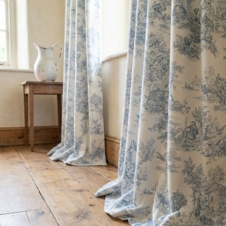 Amour Pastorale Blue Toile de Jour Chenille Curtains 4