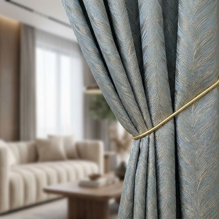 Aqualuna 3D Jacquard Duck Egg Pastel Blue Curtain with Gold Herringbone Details
