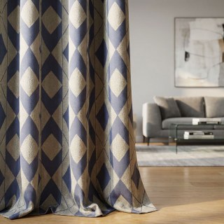 Azure Illusion Blue and Silver Diamond Geometric Curtains