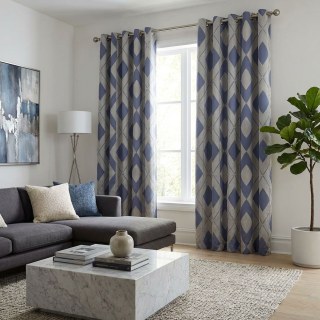 Azure Illusion Blue and Silver Diamond Geometric Curtains 3