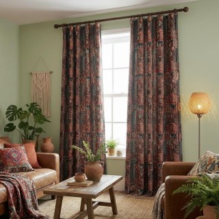 BOHO Rhapsody Multicolor Red Geometric 100% Cotton Curtain 4