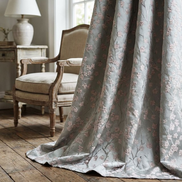 Cherry Blossoms Mint Green Floral Chenille Blackout Curtain 1 Cherry Blossoms Mint Green Floral Chenille Blackout Curtain 1