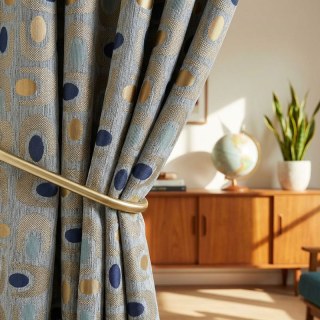 Circle Vibe Mid Century Modern Multicolor Gray Blue Gold Geometric Chenille Blackout Curtain 5