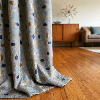 Circle Vibe Mid Century Modern Multicolor Gray Blue Gold Geometric Chenille Blackout Curtain