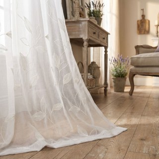 Creeper's Whisper Embroidered Leaf Ivory White Sheer Curtain