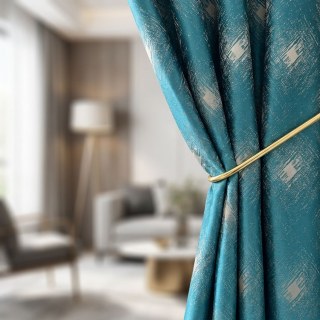 Crosshatch Charm Diamond Grid Teal Curtains 3