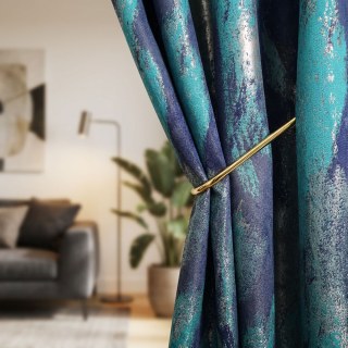 Dazzling Brushwork Luxury Jacquard Teal & Blue Abstract Curtain 3