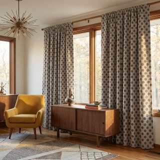 Dottie Delight Mid Century Modern Taupe Polka Dot Chenille Curtain