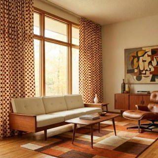 Dottie Delight Mid Century Modern Terracotta Orange Polka Dot Chenille Curtain 2