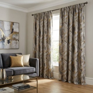 Dreamscape Luxury Jacquard Abstract Gray and Gold Curtains 2