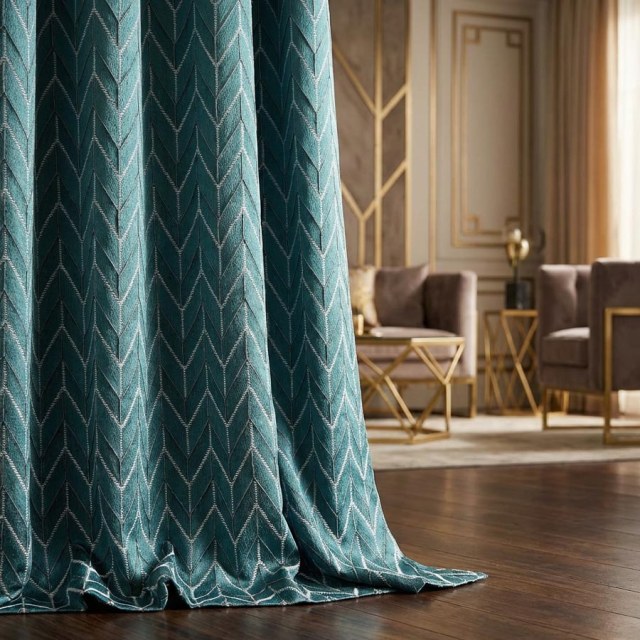 Elegante Art Deco Chevron Geometric Teal Curtain 1
