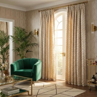 Elegante Art Deco Chevron Ivory White Curtain with Gold Details 2