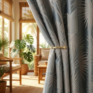 Fan Palm Silhouette Duck Egg Haze Blue Satin Tropical Leaves Curtain 2