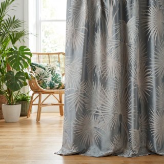 Fan Palm Silhouette Duck Egg Haze Blue Satin Tropical Leaves Curtain
