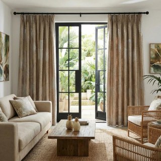 Fan Palm Silhouette Mocha Light Brown Satin Tropical Leaves Curtain 3