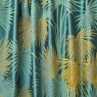 Fan Palm Silhouette Teal Blue and Yellow Tropical Leaves Curtain