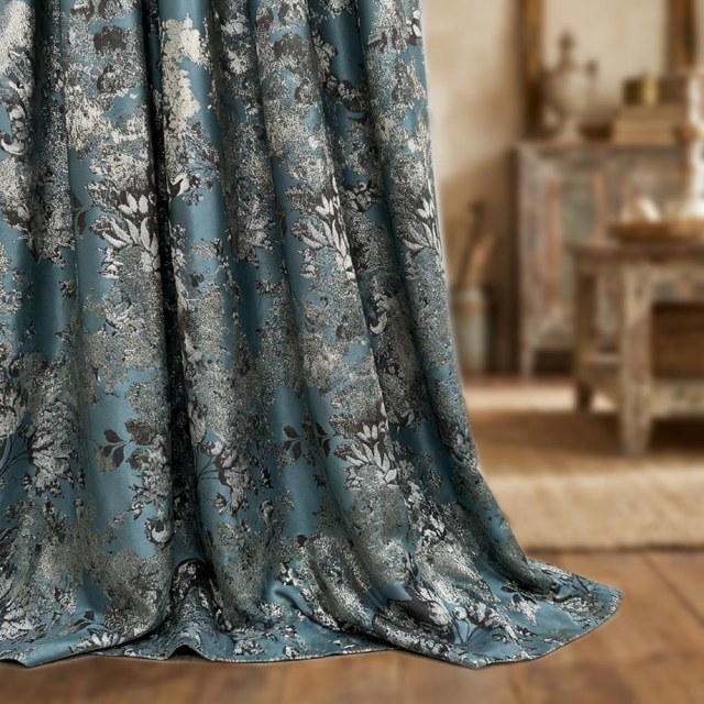 Floral Reverie Jacquard Duck Egg Blue Curtains 1