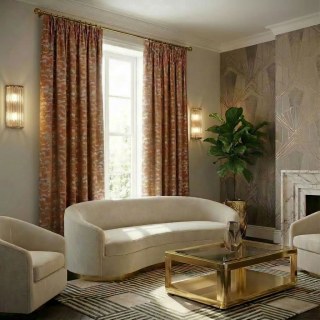 Fluttering Fanburst Art Deco Geometric Cream Curtains