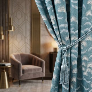 Fluttering Fanburst Art Deco Geometric Teal Curtains 2