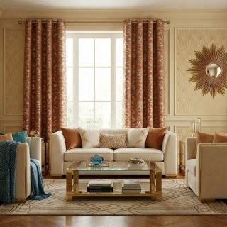 Fluttering Fanburst Art Deco Geometric Terracotta Burnt Orange Curtains
