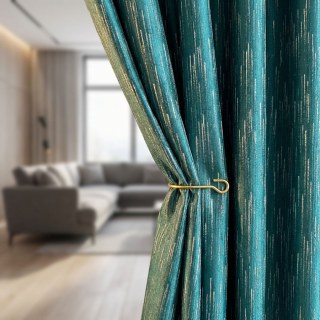Gilded Stream Teal Green Curtain with Metallic Stripes 2
