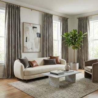 Golden Cascade Textured Striped Gray and Gold Curtain