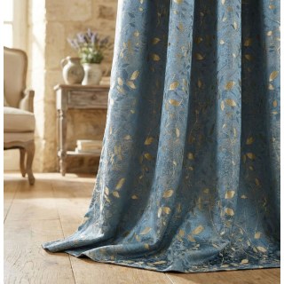 Golden Grove Luxury Jacquard Silky Blue Floral Curtain