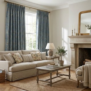 Golden Grove Luxury Jacquard Silky Blue Floral Curtain 3