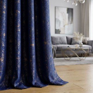 Golden Nebula Dark Blue Abstract Curtains with Gold Glitters