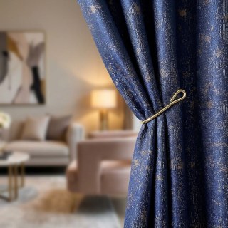 Golden Nebula Dark Blue Abstract Curtains with Gold Glitters 2