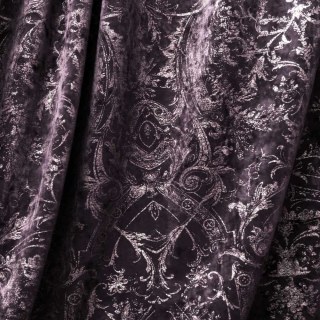 Heritage Luxury Charcoal Dark Purple Gilded Damask Velvet Curtain 3