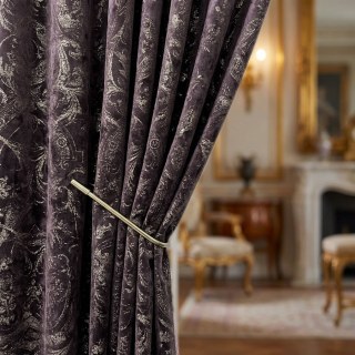 Heritage Luxury Dark Purple Gilded Damask Velvet Curtain 2
