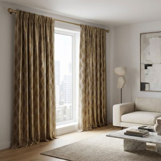 Ikat Ripples Mocha Cream Ogee Geometric Curtains with Gold Details 3