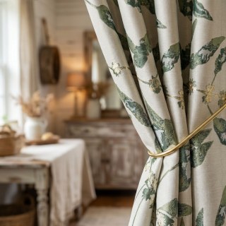 In The Woods Green Leaves Curtain with Gold Details 2